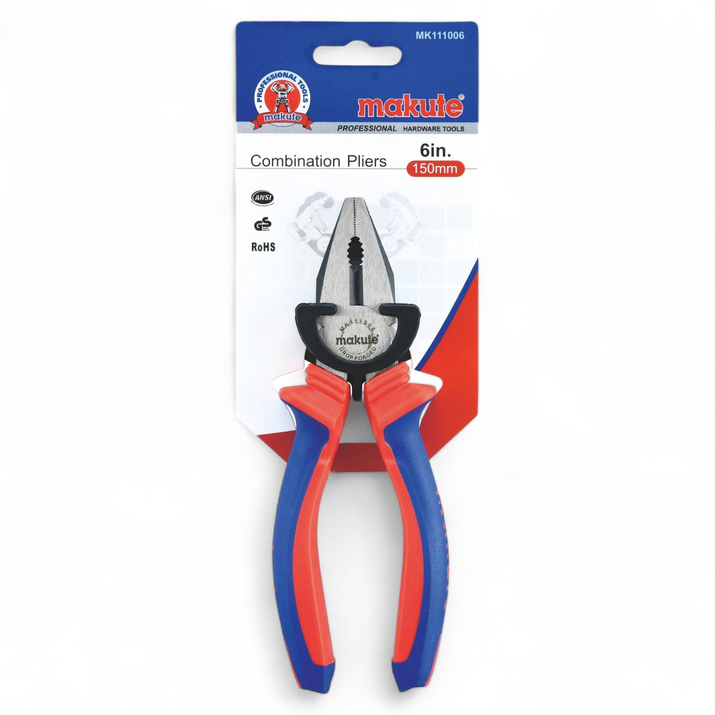 Plier Combination Makute displayed in packaging, featuring ergonomic soft-grip handles and multi-functionality for various DIY projects and repairs.