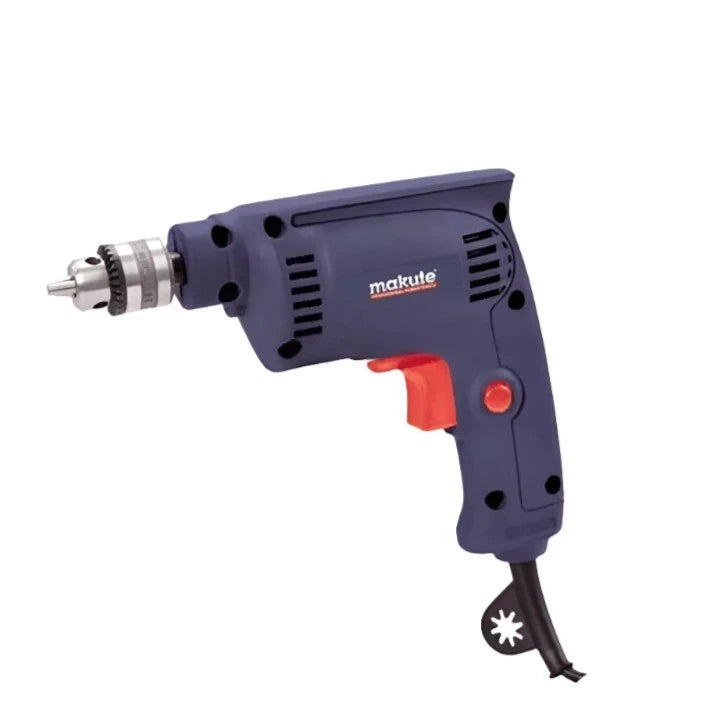 Electric Drill 6.5mm 260W ED001 by Makute, featuring a dark blue design with ergonomic handle, ideal for heavy-duty tasks in construction projects.