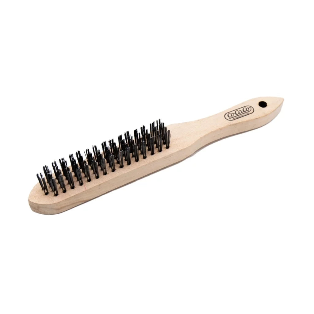 Wire Brush Steel Black Cocaco featuring durable steel bristles on a wooden handle, ideal for effective cleaning and surface preparation.