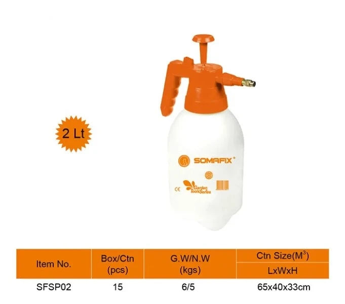 Somafix Hand Pressure Sprayer 2Ltr SFSP02, featuring an ergonomic design and adjustable nozzle for efficient gardening and cleaning tasks.