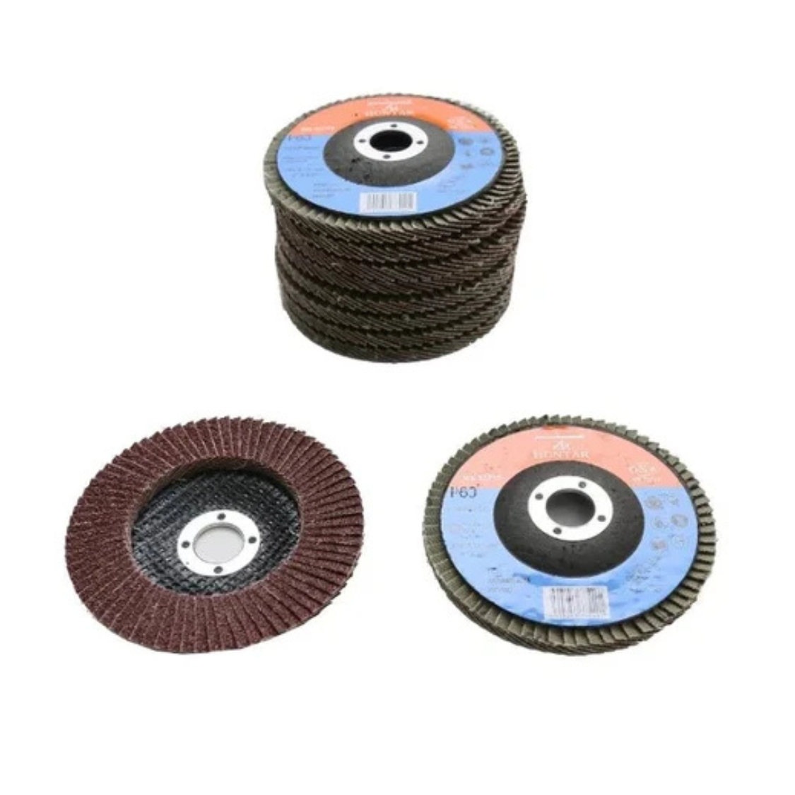 Flap Disc Wood/Aluminium Huntar, featuring a unique flap design, ideal for grinding and polishing wood and aluminum surfaces, shown in a stack and single view.