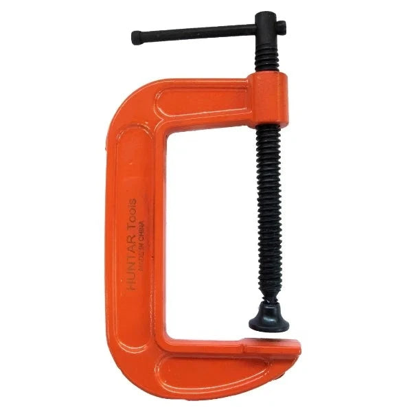 G Clamp Huntar shown in vibrant orange color, designed for secure clamping in woodworking and metalworking projects, highlighting its robust construction and adjustable mechanism for versatile use.