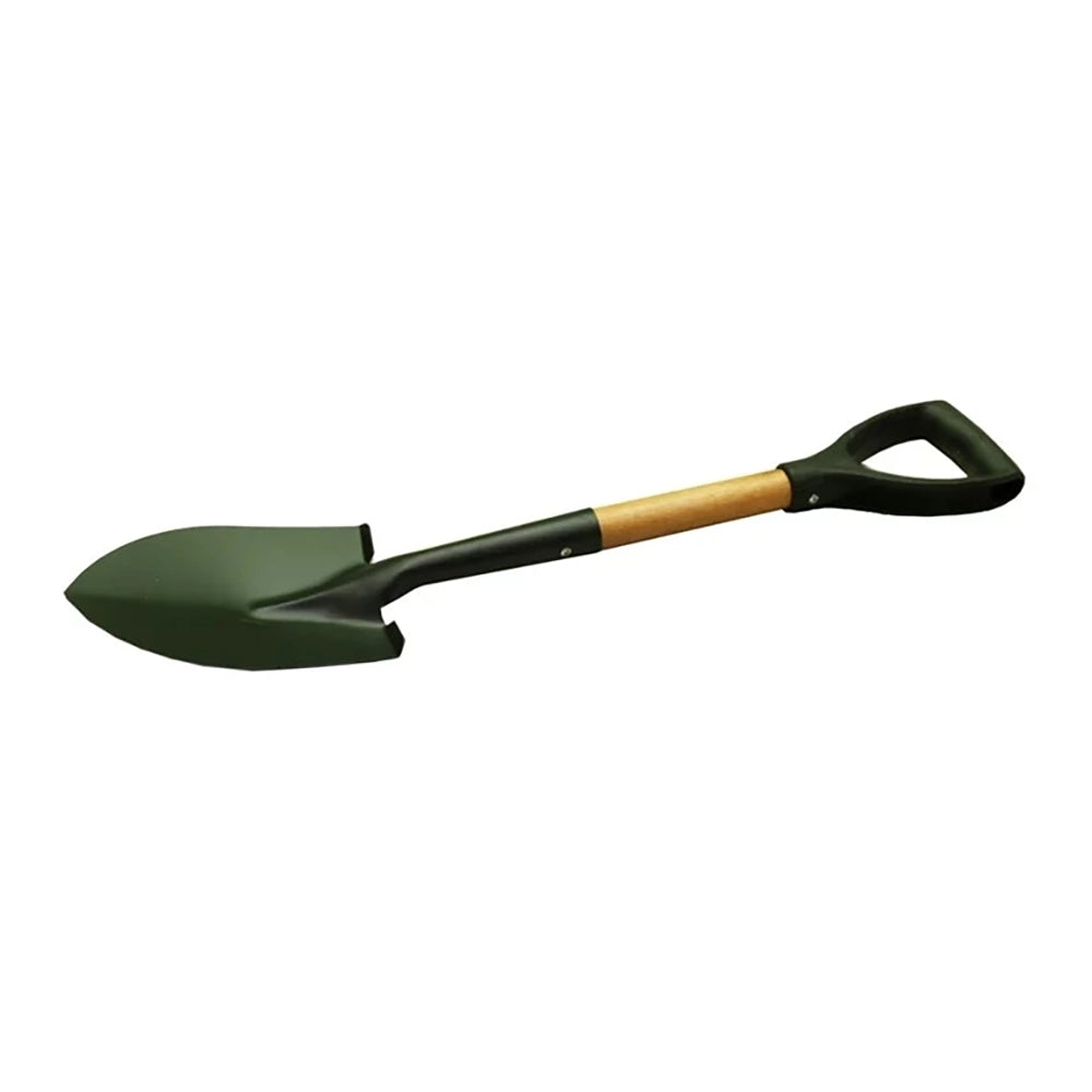 Small Wood Handle Round Shovel CC-2050, a compact gardening tool with a premium wood grip, designed for scooping and planting efficiently in tight spaces.