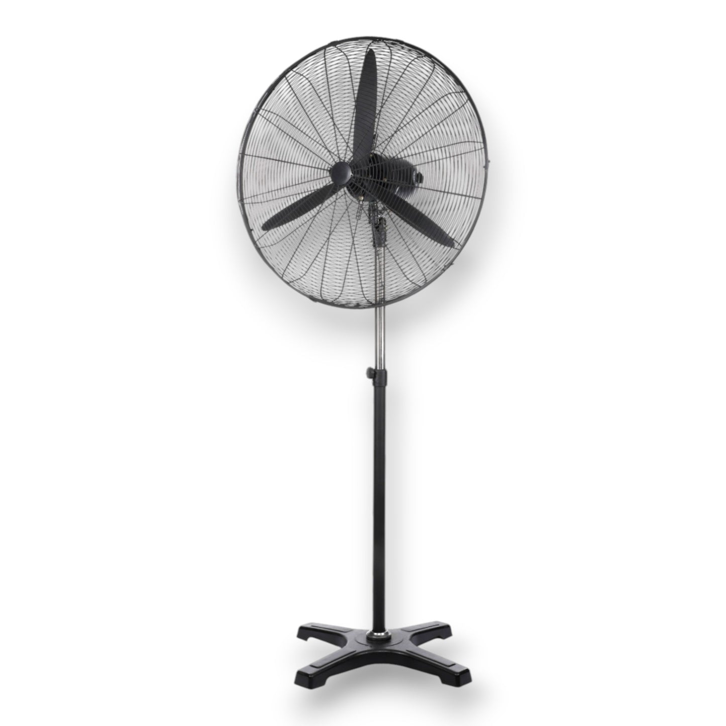 Industrial Stand Fan featuring a sturdy design, adjustable height, and five blades for optimal airflow, ideal for commercial and industrial settings.