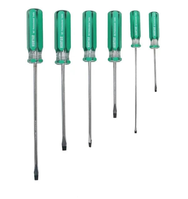 Huntar Screw Driver 6pcs Flat MS53610 set featuring durable steel handles and precise torque design, ideal for DIY projects and household needs.