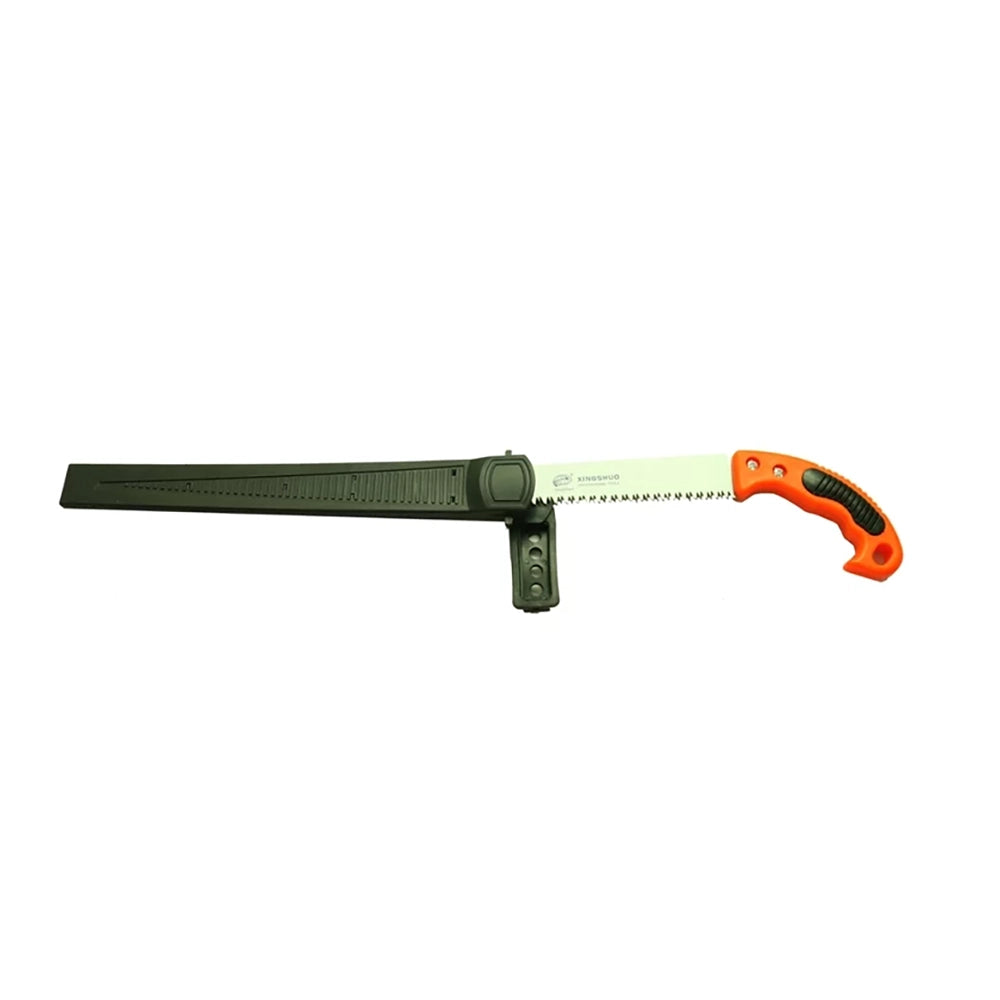 Pruning Saw Big with an ergonomic handle and safety storage card, designed for efficient gardening and landscaping, featuring a sharp blade for clean cuts.