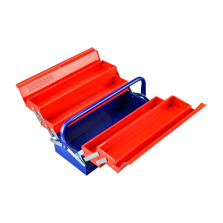 Open Tool Box Metal Makute displaying its organized interior with adjustable compartments, designed to efficiently store and protect tools.