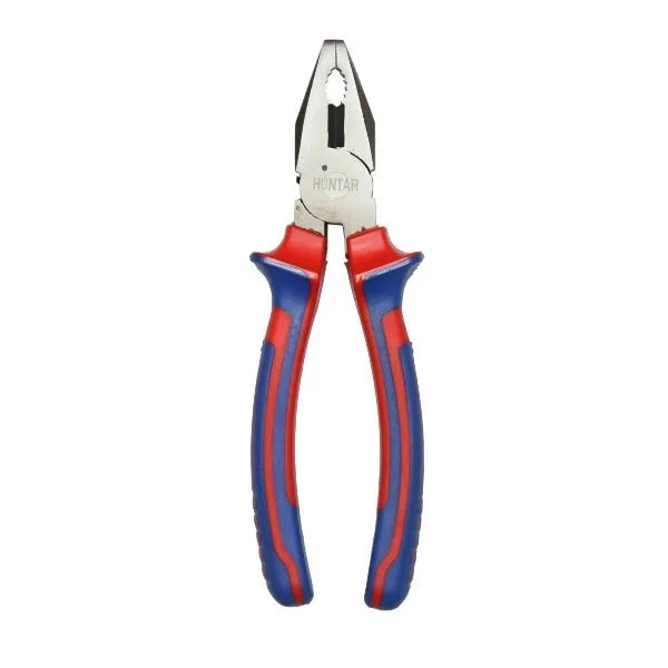 Plier Combination 6" MS53301 Huntar featuring ergonomic red and blue grips, designed for precision and power in various applications.