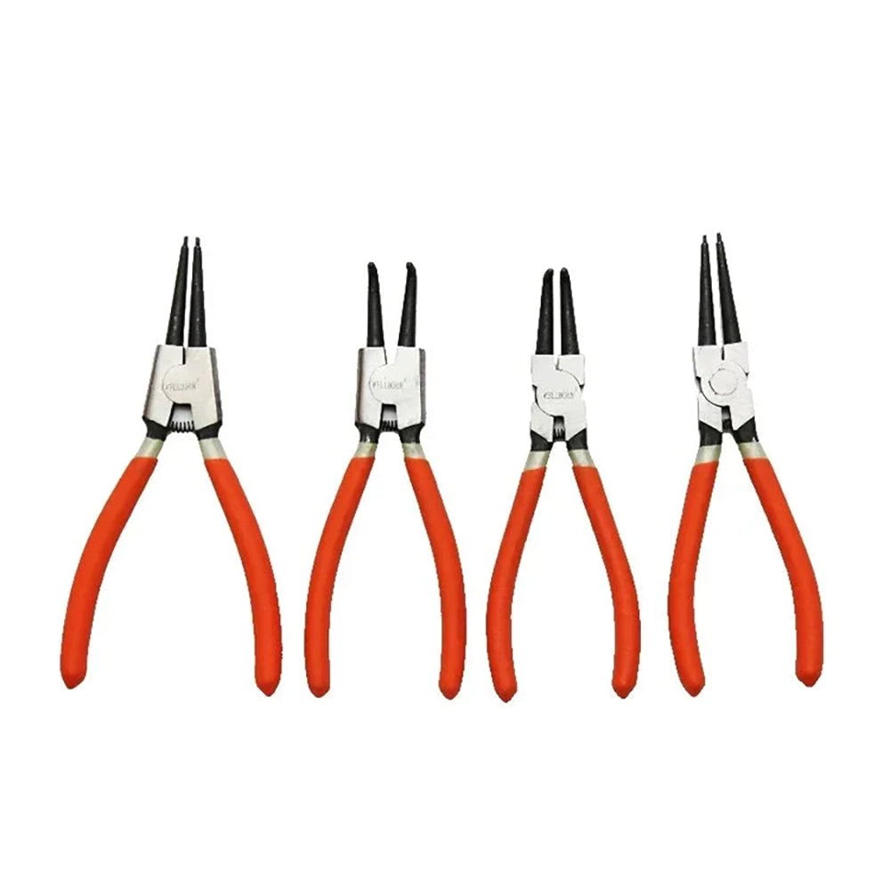 Circlip Plier 4pcs Set featuring four snap ring pliers with red handles designed for secure grip and precision in installation and removal of snap rings.