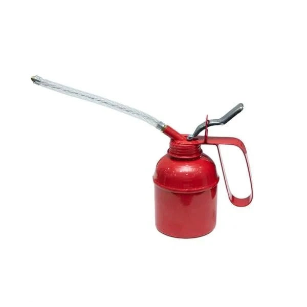 Oil Can India Huntar, a high-quality red oil can designed for efficient lubrication with a precision nozzle for accurate oil delivery.