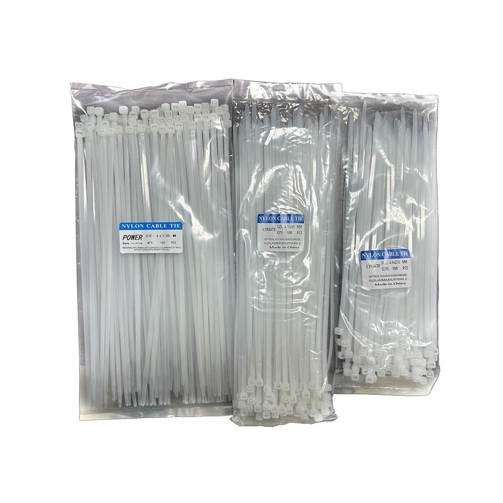 Cable Tie White – Packaged sets of high-quality white cable ties, perfect for efficient cable organization in home and office environments.