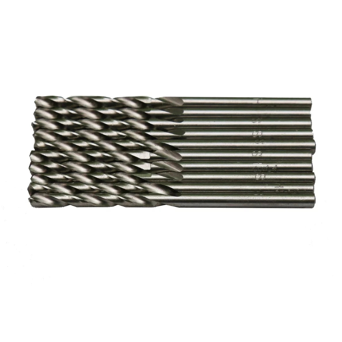 High-speed steel drill bits, HSS Huntar, arranged in a compact row, showcasing precision engineering and durability for versatile drilling applications.