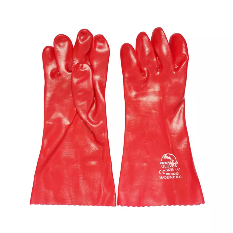 Gloves Rubber PVC Red MS 53910 - 14 inches long, durable and flexible protective gloves suitable for industrial and household tasks, featuring a textured surface for superior grip.