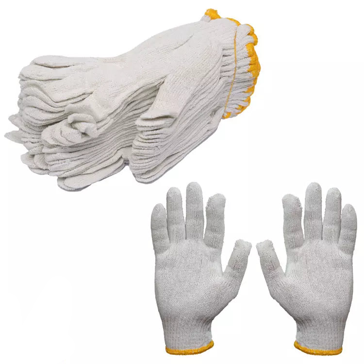 GLOVES COTTON CYMATE MS 53931 YELLOW - 12 pairs of durable cotton gloves with a yellow trim, suitable for various work environments.