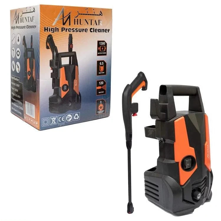 Huntar MS53997 Car Pressure Washer - Powerful 1300W pressure cleaner featuring a compact design, user-friendly interface, and high-pressure output of 120 bar for effective vehicle cleaning.