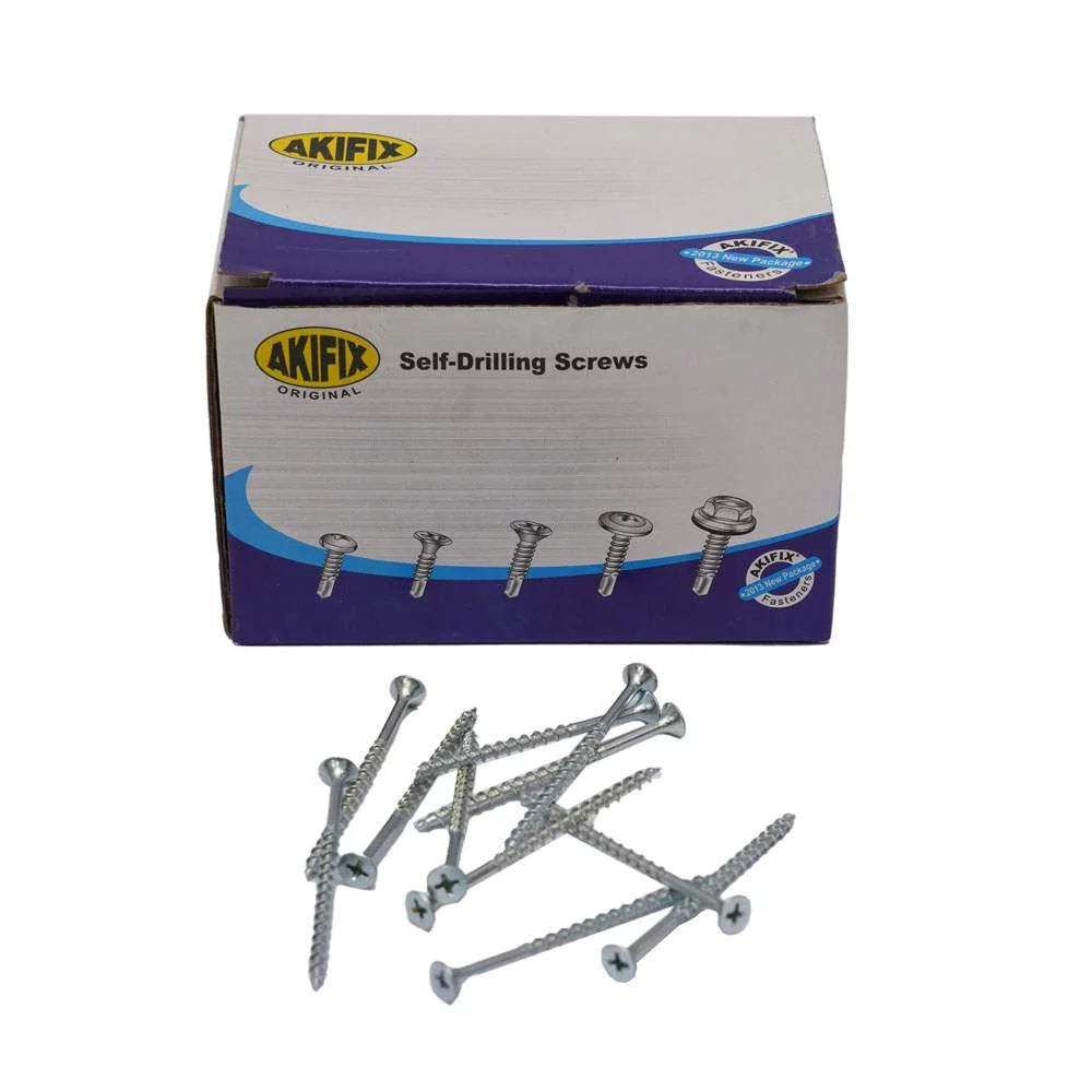 Drywall Screw Zinc Coarse Thread in a packaging box with self-drilling screws, showcasing their design and application for reliable drywall installation.