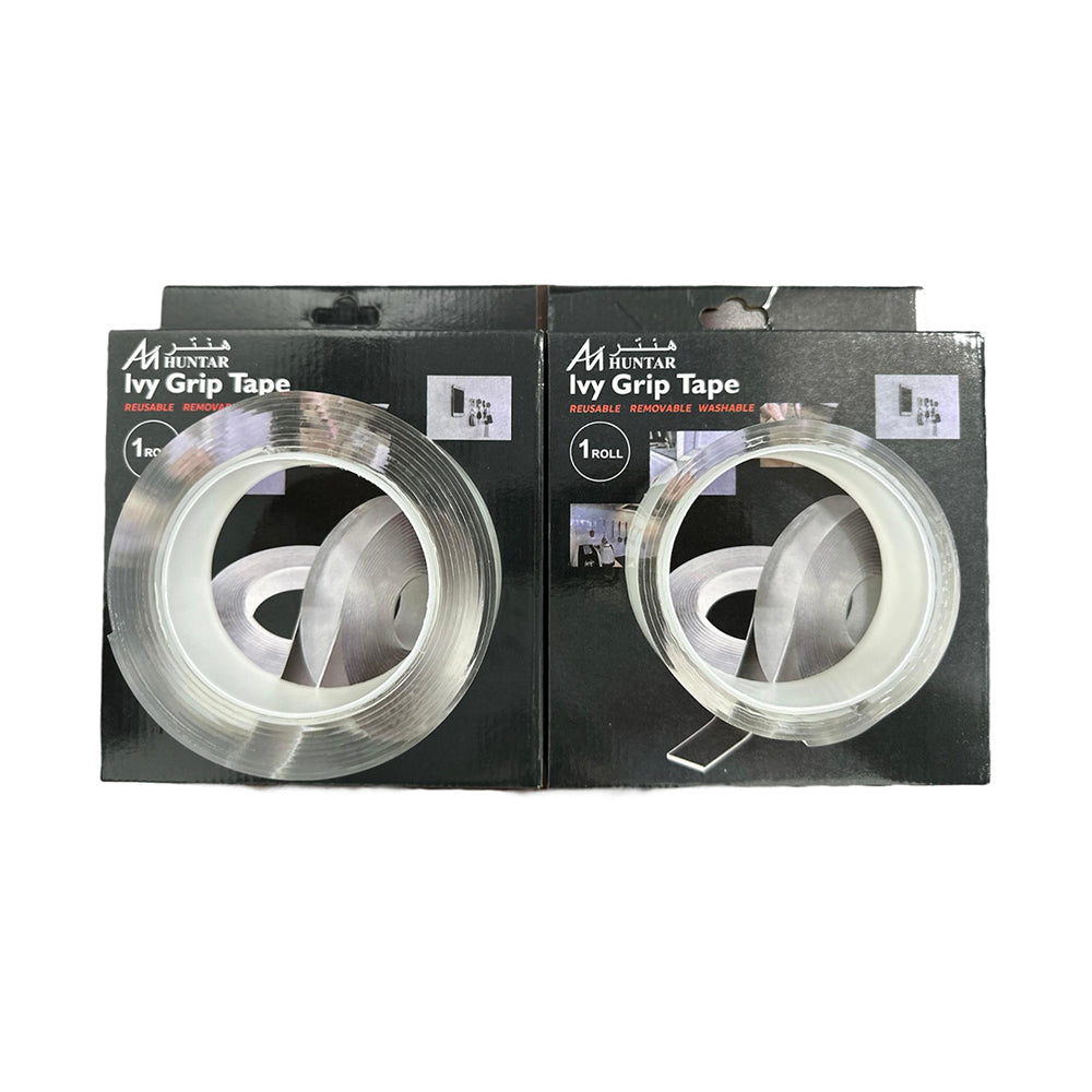 Double Side Clear Tape Nano displayed in packaging, showing two rolls of transparent adhesive tape designed for strong, invisible applications in home, office, and creative projects.