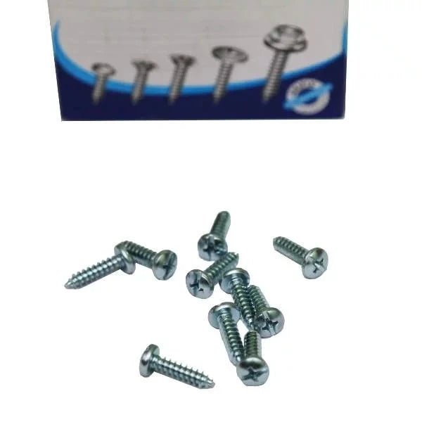 Self Tapping Galv. Pan Head screws displayed alongside their packaging, showcasing a variety of screws designed for ease of use and durability in construction and DIY projects.
