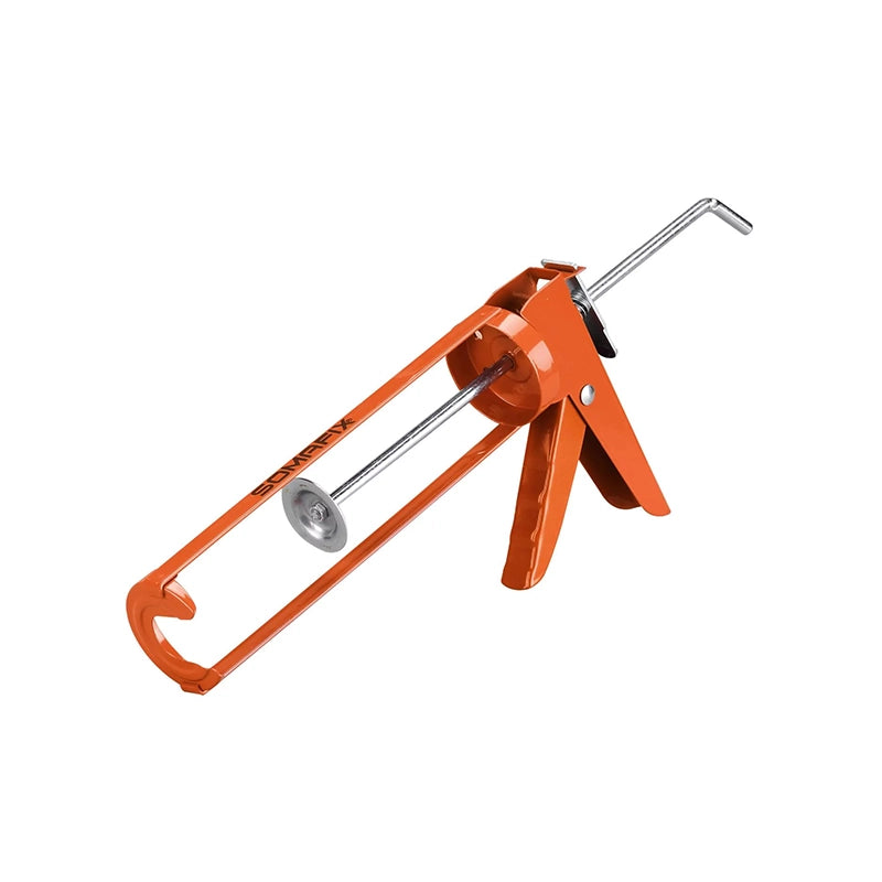 Somafix 9" Silicone Gun SM0053, an ergonomic and durable tool designed for precision application of silicone sealants, caulks, and adhesives, showcasing its strong build and easy-to-use squeeze mechanism.