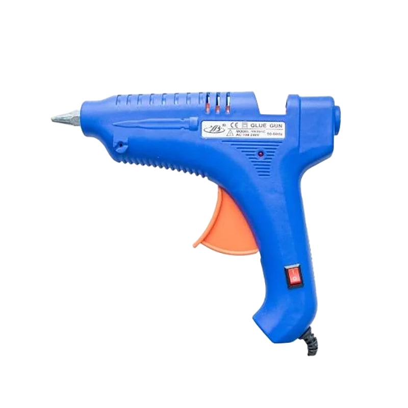Glue Gun Blue H/D 100W - a heavy-duty adhesive tool designed for various projects with a sleek blue design, ergonomic grip, and adjustable nozzle for precise application.