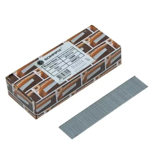 Brad Nail Somafix GA18 F Series packaging with brad nails in view, showcasing professional-quality brad nailing solutions for craftsmen and DIY enthusiasts.