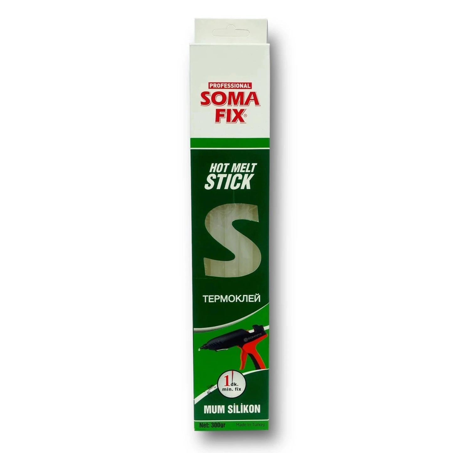 Somafix S90 Glue Stick packaging featuring a professional design, showcasing 10 pieces of 300-gram glue sticks ideal for crafting and repairs.
