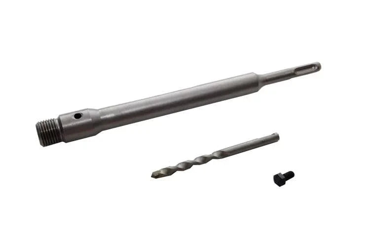 Close-up view of a Hole Saw Bit SDS Plus Concrete, showing durable metal construction and components including a drill bit, designed for efficient drilling in hard materials.