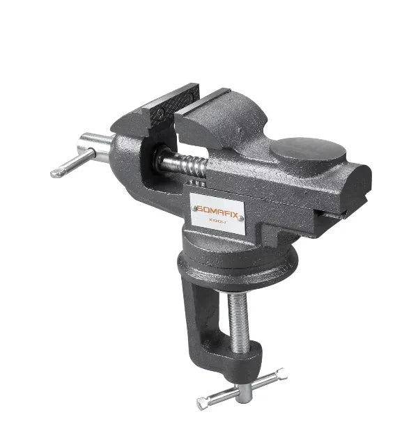 Somafix Bench Vise 2.5" With Base Clamp SFX3034, featuring a sturdy design and robust clamping mechanism, ideal for precision tasks in workshops and for DIY enthusiasts.