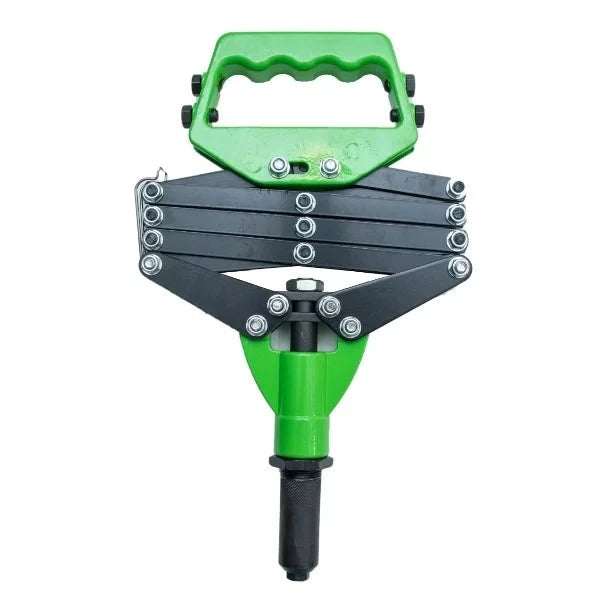 Hand Riveter Flexible Handle 32" shown from the front, featuring a green ergonomic handle and a robust construction for precision riveting tasks.