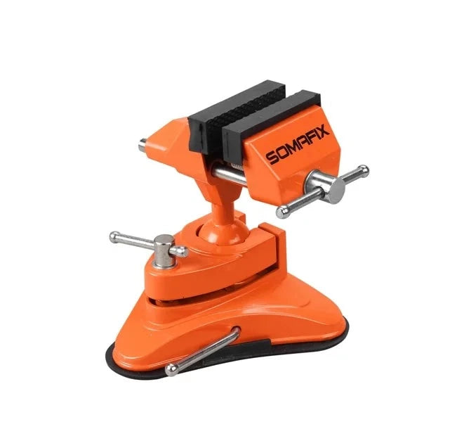 Bench Vise Vacuum Base 60mm SFM1 2.5" Somafix, showcasing a compact design with a strong vacuum base for stability, ideal for precision work in various materials.