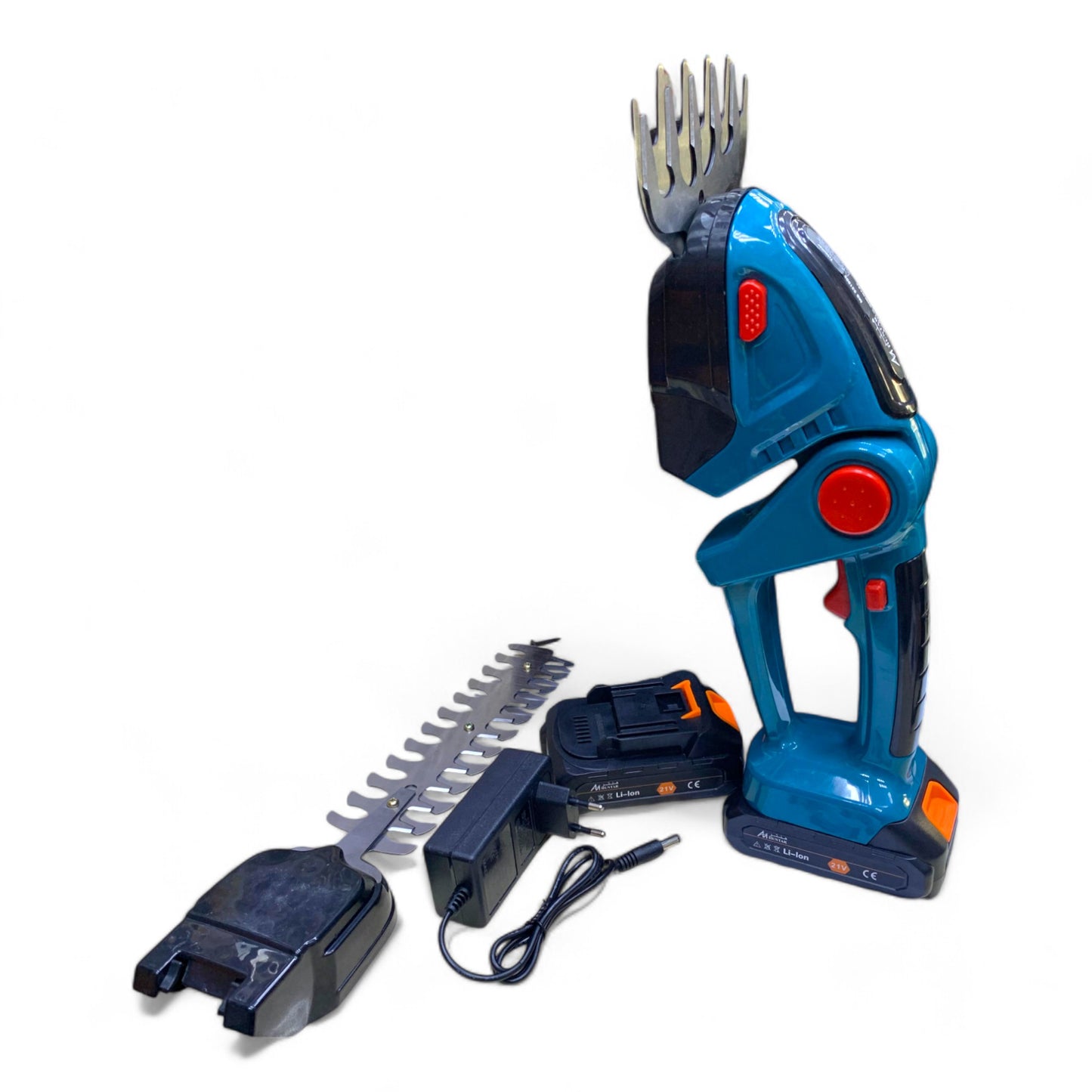 Cordless Trimmer Short Blade 21V with 2 batteries and charger, ideal for efficient trimming tasks by Huntar.