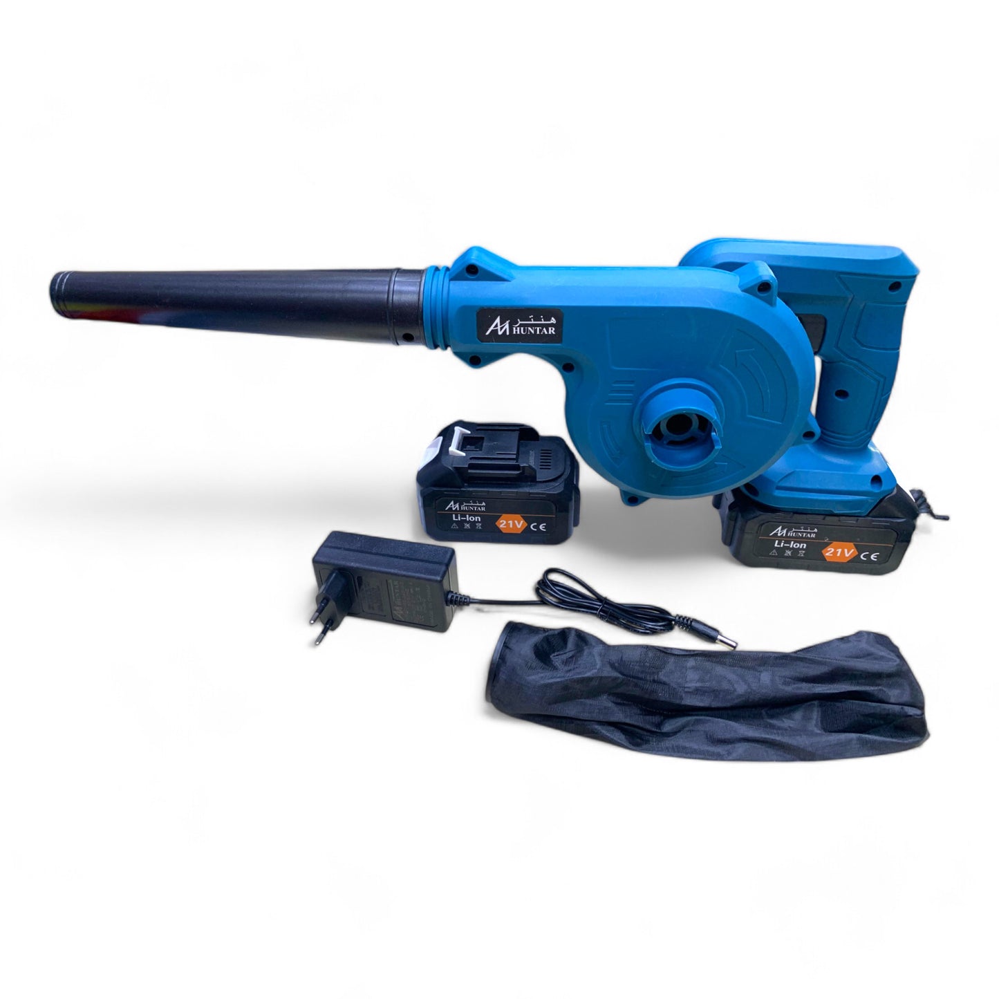 Cordless Blower with 2 Batteries MS531907 Huntar, featuring a powerful design along with two batteries, ideal for outdoor maintenance and efficient cleanup. Includes a blower, two batteries, and charger accessories.
