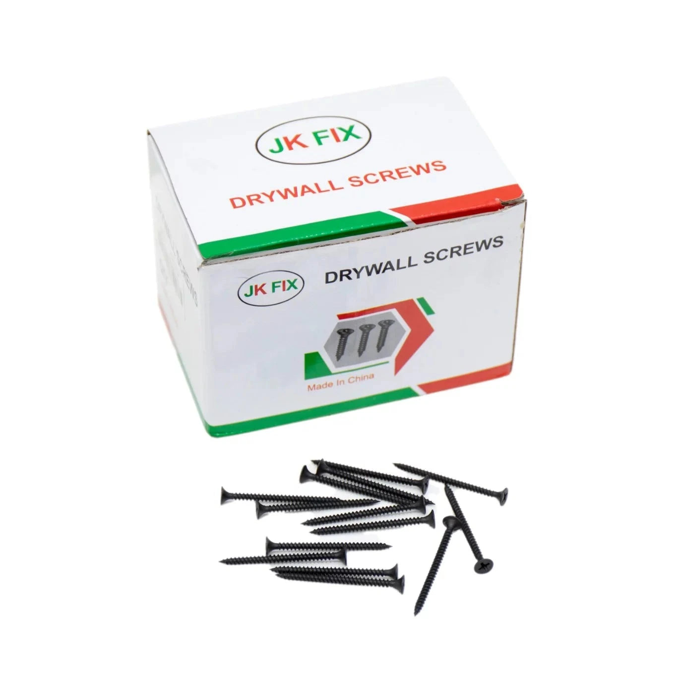 Drywall JK Fix Fine Thread screws in box, 6 X 2 inches, pack of 500 pieces, ideal for drywall installation, high-quality materials, strong and reliable hold.