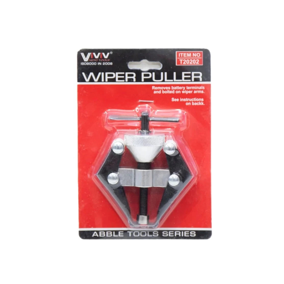 Wiper Battery Terminal Puller T20202 displayed in packaging, designed for efficient removal of wipers and battery terminals without causing damage. Features durable construction for long-lasting performance in automotive tasks.