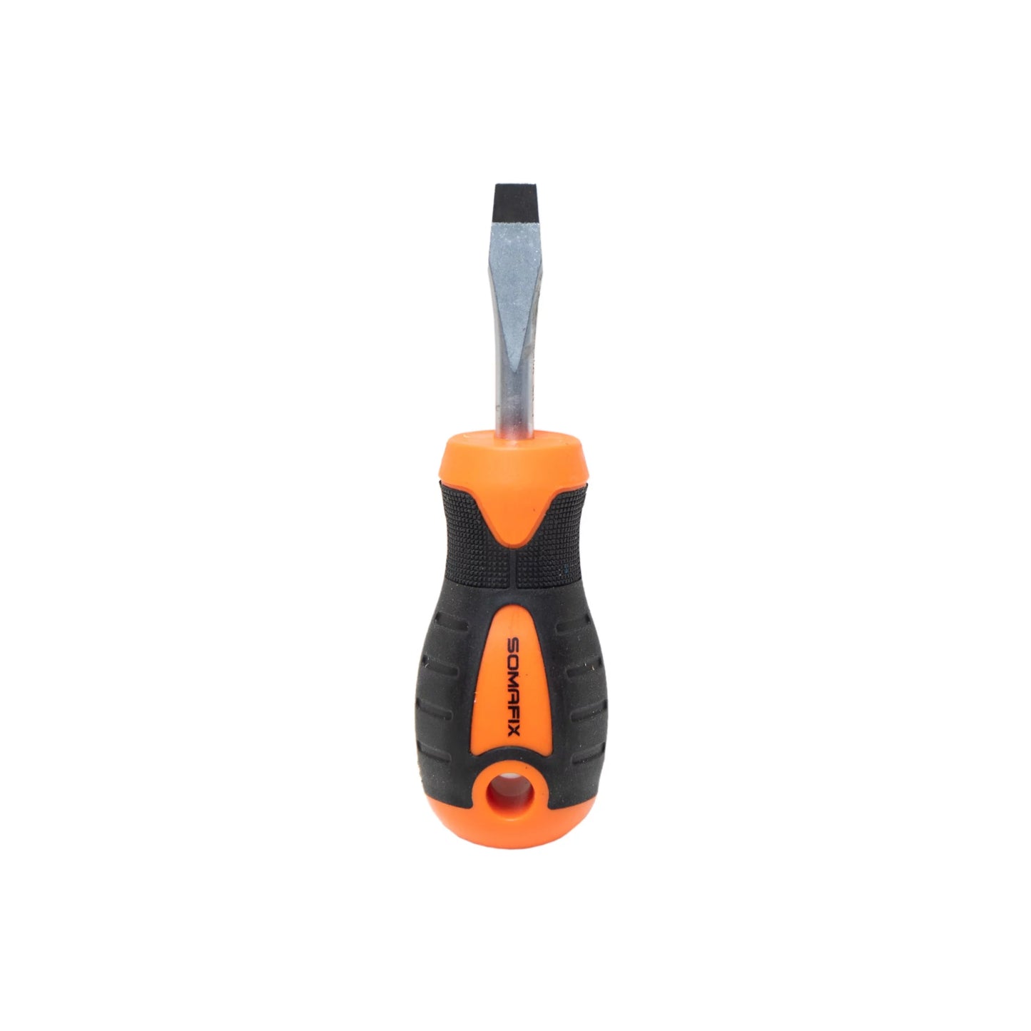 6mm x 38mm Screwdriver with a flat head from Somafix, featuring a black and orange ergonomic grip, ideal for household and professional screwing tasks.