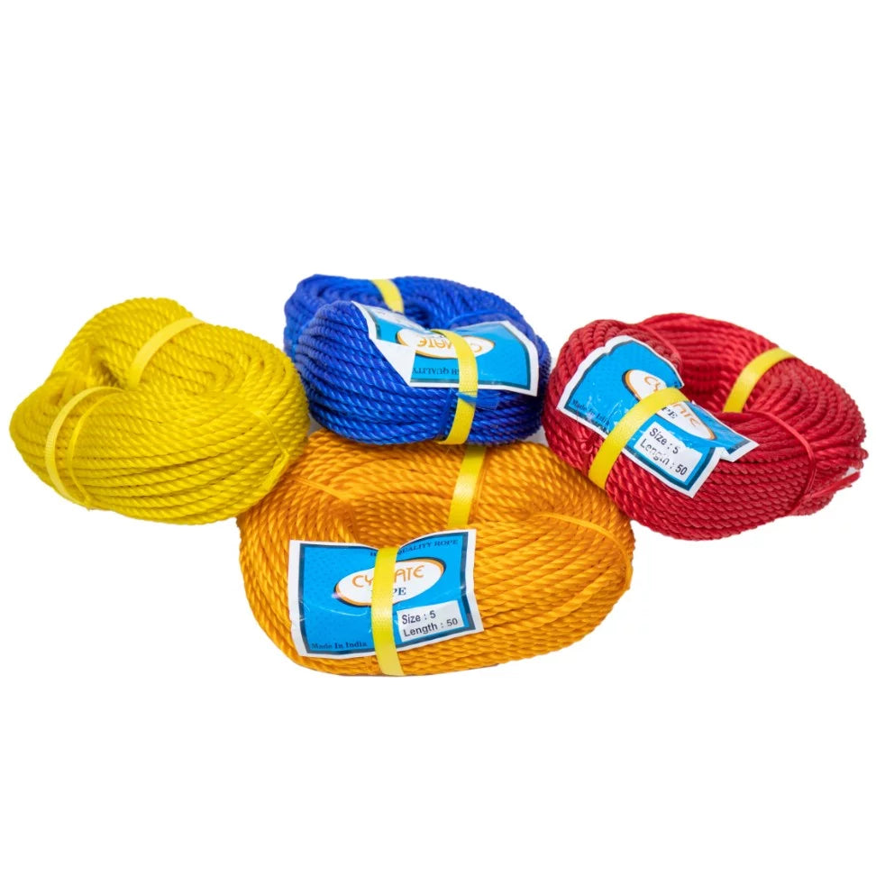 Colorful Nylon Rope 50 India bundles in various colors, showcasing durability and versatility, perfect for outdoor activities and DIY projects.
