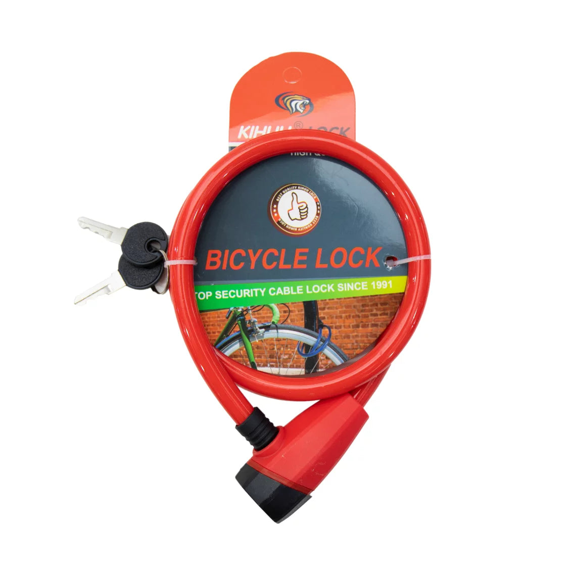 Cycle Lock Big Heavy Duty MS531702 - a robust bicycle lock in red, featuring a sturdy cable, secure locking mechanism, and two keys for maximum bike security.