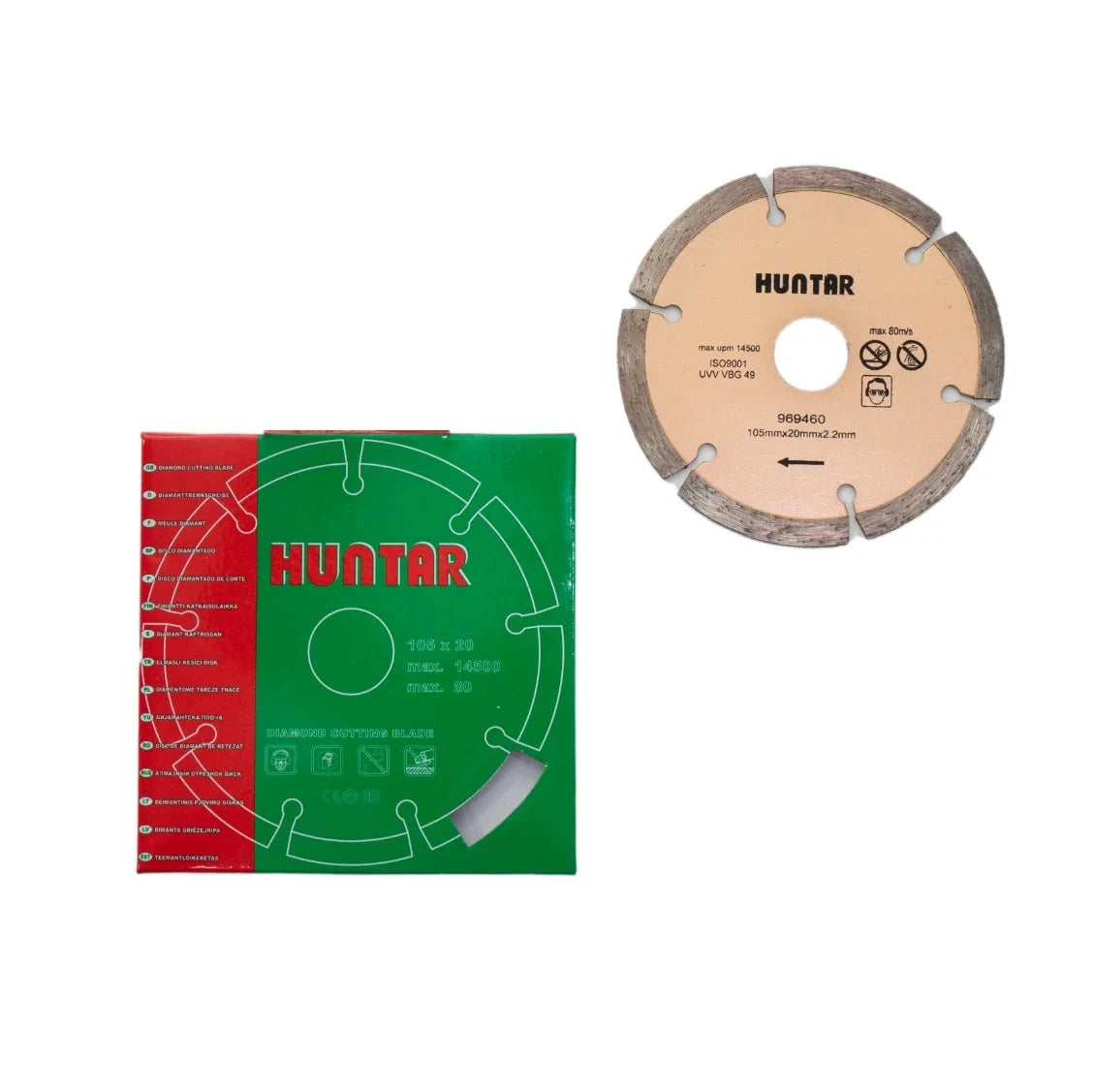 Diamond Blade Huntar with packaging, showcasing its high-quality construction and design for precision cutting. Ideal for tough materials like concrete and masonry.