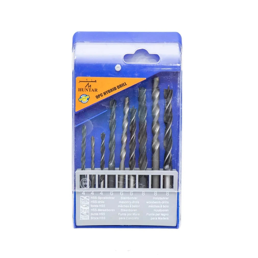 Drill Bit Set Wood 8pcs Set Huntar displayed in packaging, showcasing sturdy drill bits designed for woodworking projects, suitable for creating precise holes and smooth edges.