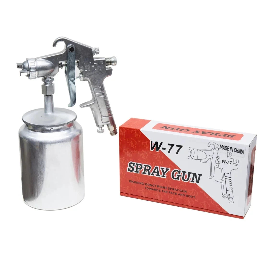 High-quality Sprey Gun W-77 Down Side Jar Red Box featuring a durable spray gun and a stylish red storage box, designed for efficient painting and spraying tasks.