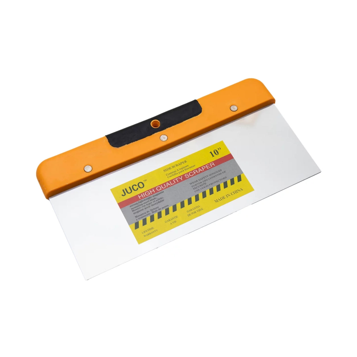 Scrapper With Plastic Handle featuring a sturdy blade and ergonomic orange handle, ideal for various cleaning and DIY tasks.