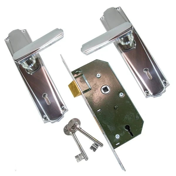 Lock W/Key Big 693 LD featuring chrome handles, a durable locking mechanism, and two accompanying keys, ideal for enhanced security in residential and commercial applications.