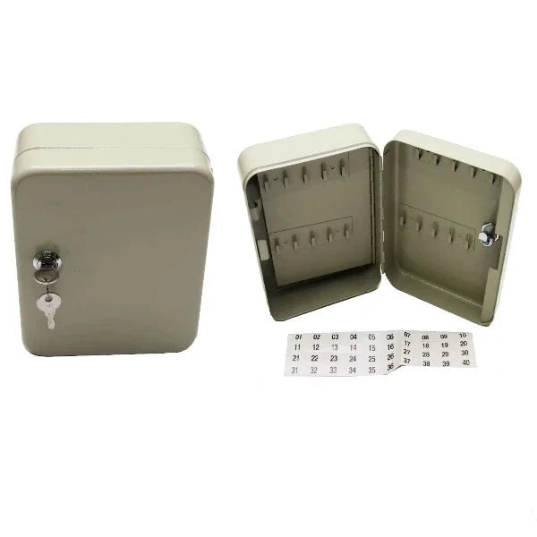 Key Box - 20 KEYS featuring a lockable design with two doors open to reveal organized hooks for storing up to 20 keys, ideal for home and office use.