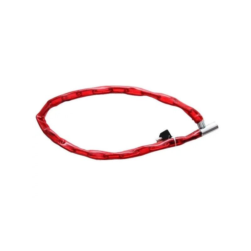 Cycle Lock Chain with Grip Computer Key MS531703 by Huntar, shown in a robust red design for enhanced bicycle security.