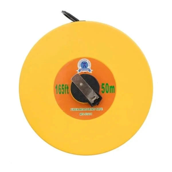 Meter Fiber Round Huntar measuring tape, yellow, featuring a 165 ft (50 m) length for precision fiber detection and analysis.