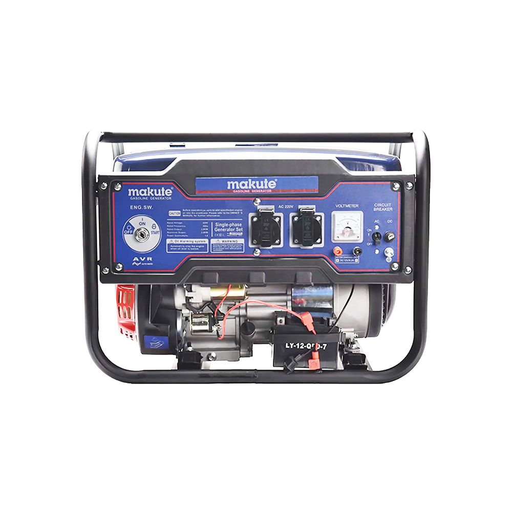 Makute Generator Electric Key Start 2500A 2.2KW featuring a durable frame and control panel with power outlets, ideal for reliable backup power applications.