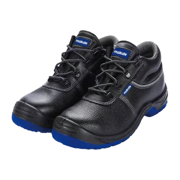 Safety Shoes Makute featuring a durable black split leather upper and comfortable dual-density PU sole, designed for optimal protection and slip-resistance in various work environments.