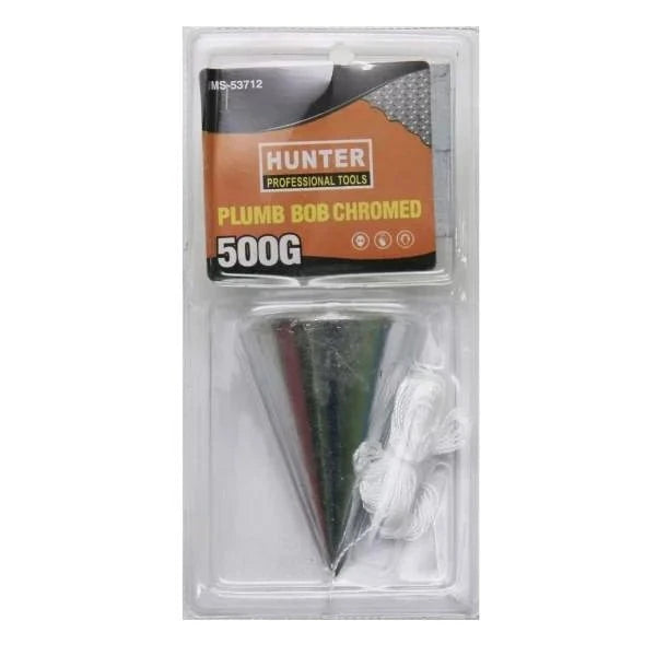Plumb Bob Chrome Cone Hunter: A professional-grade tool featuring a chrome cone design and packaging. Ideal for precise vertical alignment in construction and DIY projects.