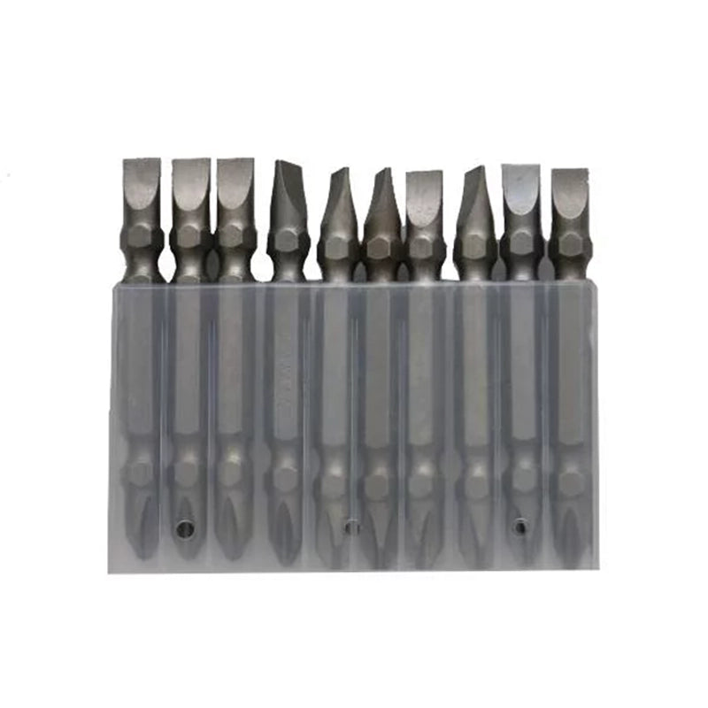 Screw Bit 75mm PH2 set displayed in a clear holder, showcasing multiple screwdriver bits designed for efficient fastening in various projects.