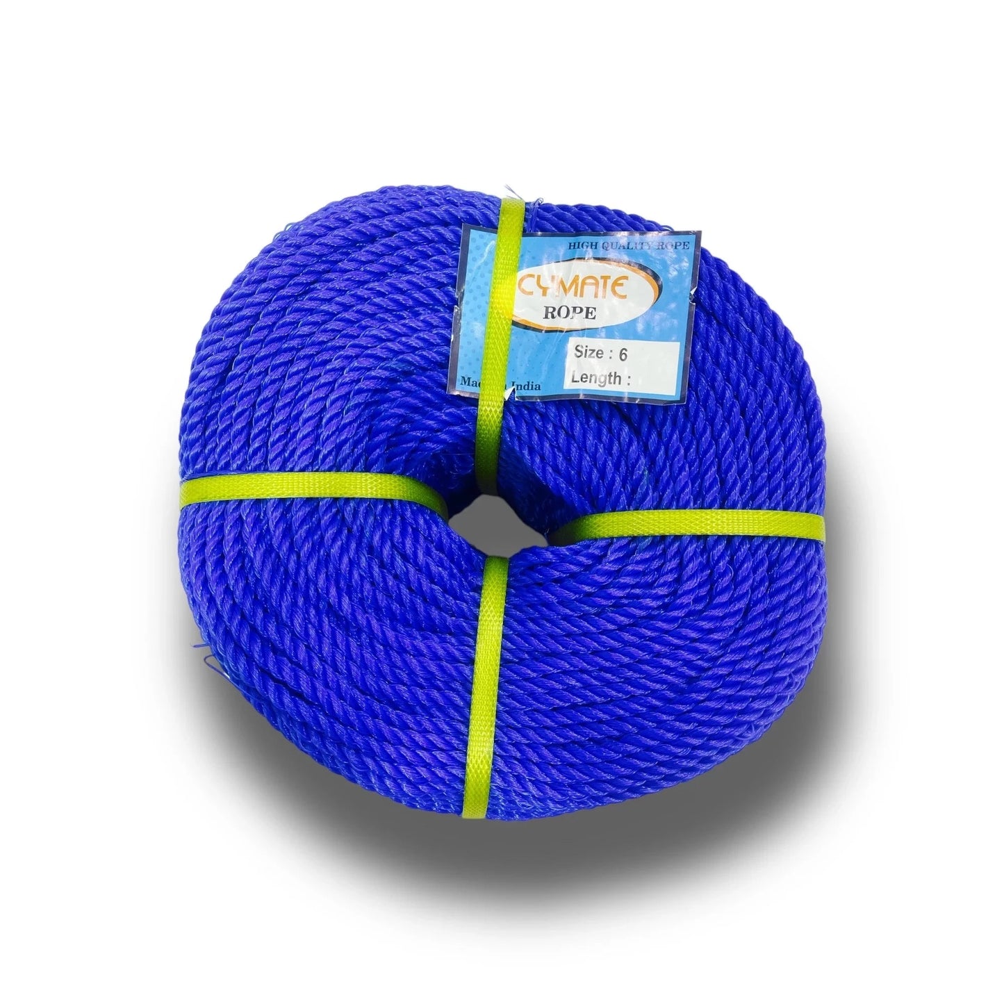 Nylon Rope 175 Yards, durable blue rope coiled in a circular shape, ideal for camping, boating, and DIY projects.